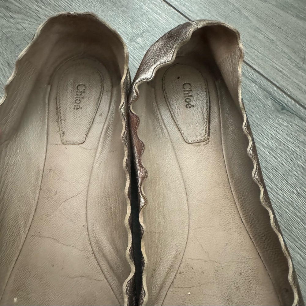Chloe Lauren Gold Metallic Leather Scallop Ballet Flat - Picture 6 of 6